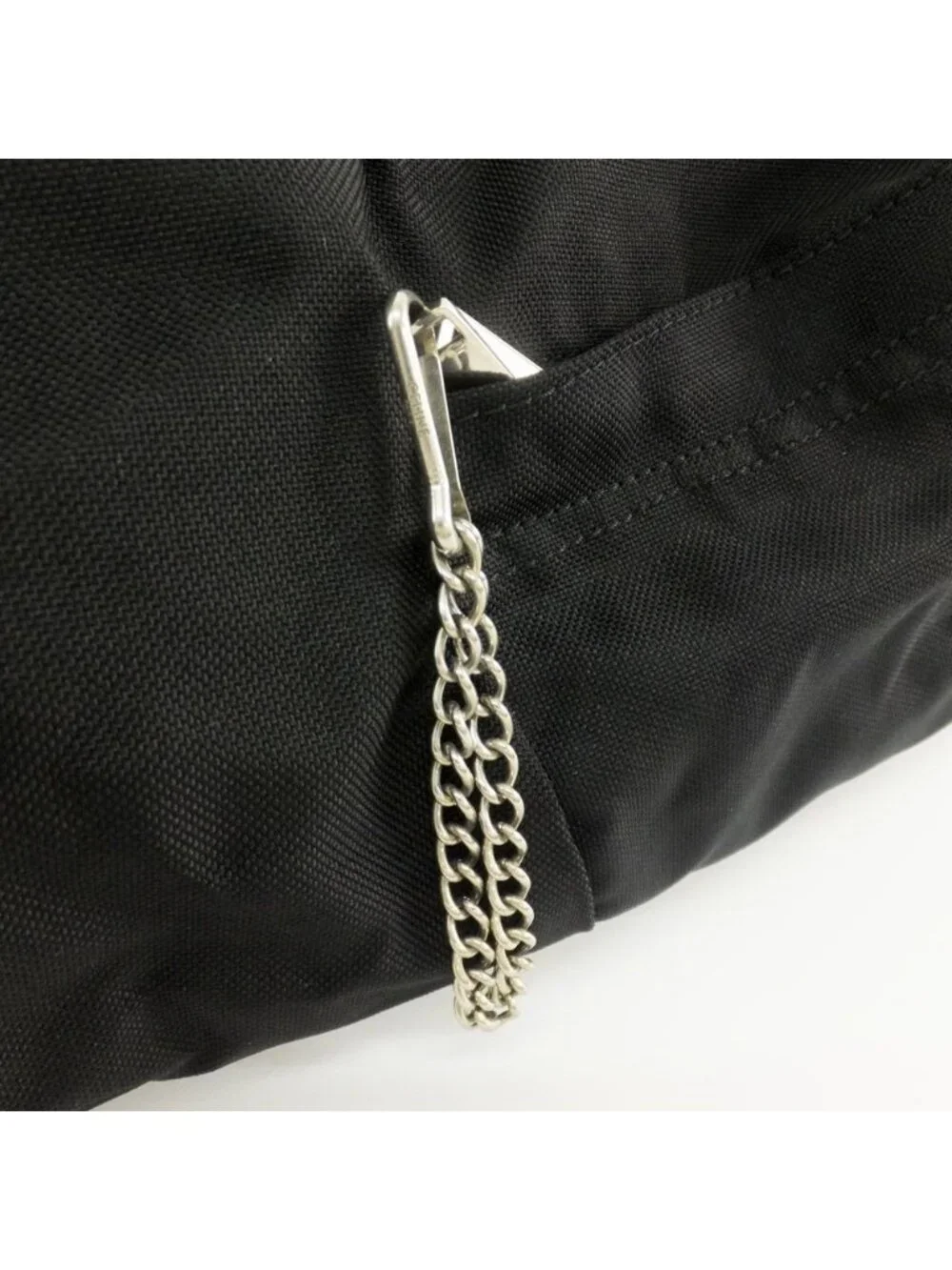 Celine Backpack Nylon Canvas Black Silver Metal Charm